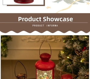 Close-up of vintage Christmas lanterns with festive snow globes and internal holiday scenes