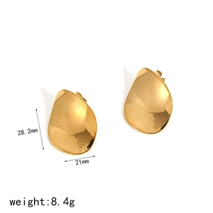 Polished gold stainless steel teardrop earrings in organic petal shape with dimensions