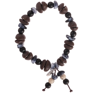 Retro acrylic coffee bean beaded bracelet with vintage tribal style and brown tassel detail