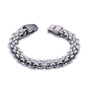 Men's titanium steel woven chain bracelet with a magnetic clasp in silver finish