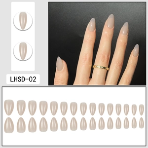 Glossy nude almond press-on nails set with 24 pieces of smooth artificial nail tips
