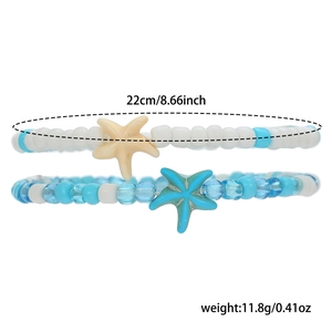 Detail of 2-piece starfish beaded anklets set with 22cm length and 11.8g weight data