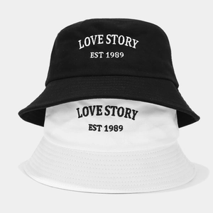 Cotton Bucket Hat With Letter Embroidery Sun Protection Outdoor Summer Casual Sunshade Cap For Men Women