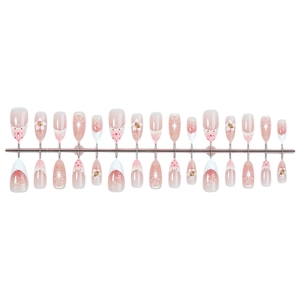 30pcs almond press-on nails with french pink gradient, white petals and pearls decoration