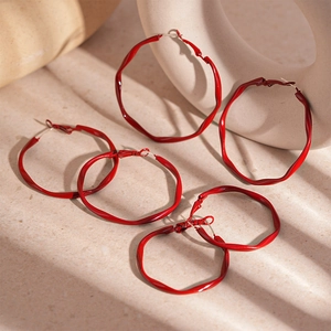 Twisted Geometric Hoop Earrings Red Metal Spray Paint With 925 Sterling Silver Earring Post Retro Wave For Women