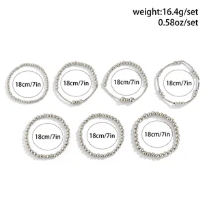 Detailed size chart for the set of seven beaded heart pendant bracelets in silver finish