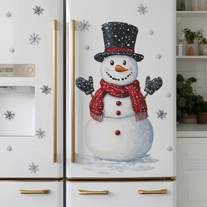 Christmas Snowman Refrigerator Sticker PVC Self Adhesive Wall Decal Top Hat Red Scarf Kitchen Holiday Home Decoration