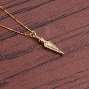 Hip hop style gold dagger pendant necklace for men with sparkling embedded crystals