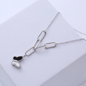 Minimalist silver butterfly pendant necklace with black and white drip oil butterfly charm
