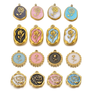 Stainless Steel Rose Tulip Flower Enamel Charms Pendants For DIY Jewelry Making Necklaces Earrings Floral Vintage Style