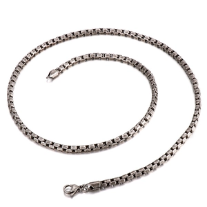 Vintage stainless steel square pearl chain necklace with aged silver finish for men