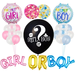 Gender reveal balloon set with pink blue and gold foil balloons for baby shower party