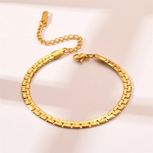 Rose gold Cuban link stainless steel bracelet with lobster clasp and adjustable chain