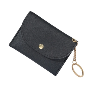 Portefeuille enveloppe minimaliste en cuir PU noir avec porte-clés doré chic