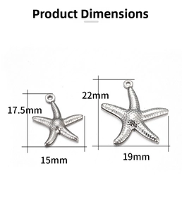 Tableau de taille détaillé pour pendentifs étoile de mer en acier inoxydable 18k