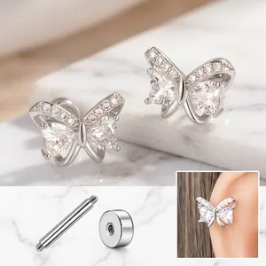 Butterfly Helix Earring Copper Zirconia Jewelry With Titanium Steel Screw Back Post Delicate Fashion For Women