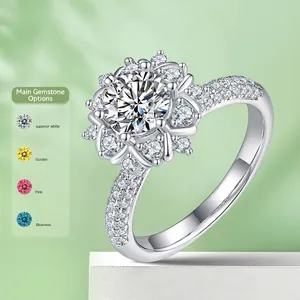 925 Sterling Silver 1ct Moissanite Ring For Women Luxury Flower Halo Engagement Band With GRA Certificate Fine Jewelry