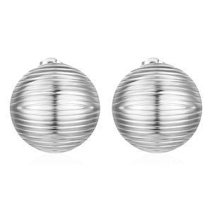 Spherical silver earrings with wave texture on stainless steel studs for women