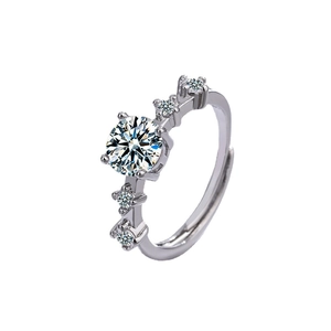 Elegant silver adjustable ring featuring a round CZ center stone and side accents