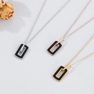 Minimalist square pendant necklace in silver, gold, and rose gold with black resin inlay