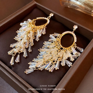 Luxury Long Tassel Drop Earrings For Women Elegant Oval Rhinestone Crystal Jewelry With 925 Sterling Silver Earring Post