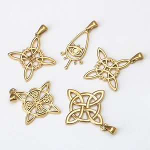 Goldene Edelstahl-Anhänger mit Keltenknoten und Auge-Motiv für DIY-Schmuckherstellung