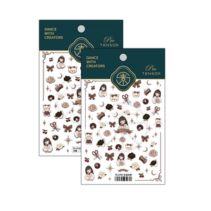 Embossed self-adhesive nail stickers featuring vintage teddy bear and girl illustrations