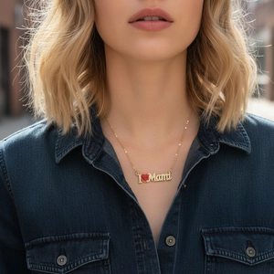 18K gold plated multi-layer necklace with Mama letter pendant and red enamel heart