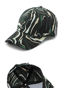 Detail of graffiti baseball cap showing interior structure and adjustable metal buckle