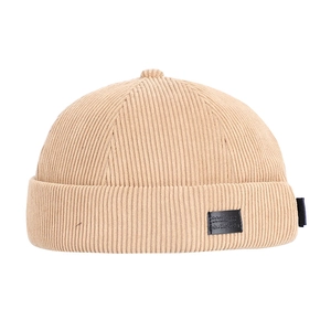 Retro khaki corduroy docker hat for men and women with vintage leather patch detail