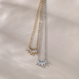 Elegant gold and silver stainless steel necklaces with marquise-cut zircon pendants
