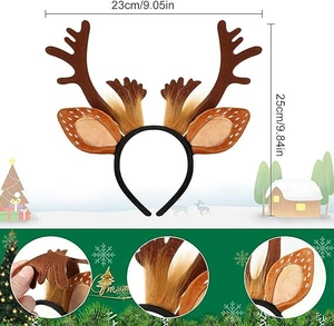 Detailed view of plush reindeer antler headband with size markings 23cm by 25cm