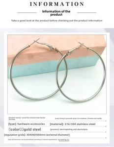 Detailed size chart for stainless steel hoop earrings with 30mm to 60mm diameter options