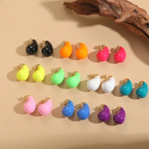 Teardrop Enamel Stud Earrings Copper Candy Color Drip Oil Comma Shape Minimalist Fashion For Women
