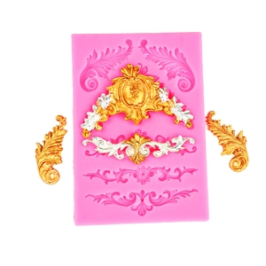 Baroque style relief silicone mold for fondant and chocolate with gold and silver clay samples