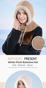 Close-up detail of plush balaclava hood showing thick warm texture and drawstring