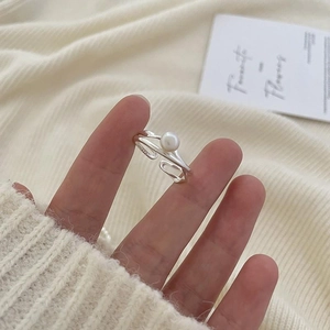 S925 Sterlingsilber Ring offen mit runder weißer Perle für Damen im Vintage Stil