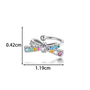 Clip d'oreille nœud en argent avec zircons colorés de 0,42 cm sur 1,19 cm