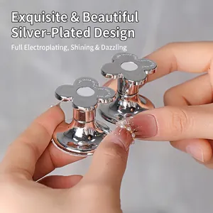 Silver plated flower shaped toilet button presser with luxury engraved metal finish