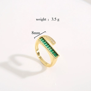 Elegant gold ring featuring a large emerald-cut green zircon and white diamond accents