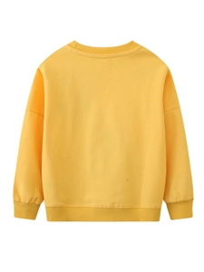Yellow long sleeve cotton crewneck sweatshirt for girls featuring a plain back view