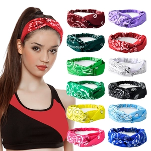 Paisley Print Headband Polyester Twisted Knot Elastic Hair Band Sweat Absorbent Sports Yoga Bohemian Accessories