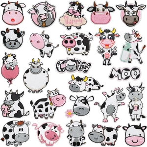 Cute cartoon cow embroidery patches in black and white for clothing and bag decoration