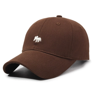 Dark brown cotton baseball cap featuring minimalist white animal embroidery on the front