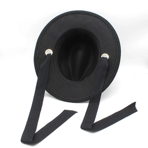 French vintage black wool felt fedora with gold eyelets and long ribbon ties