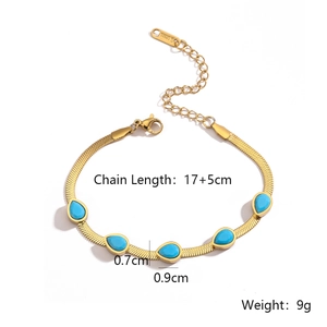 Detailansicht des Gold-Türkis-Armbands mit 17+5cm Kette und S. Steel-Logo