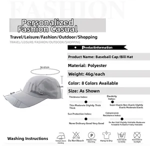 Tableau détaillé des tailles de casquette de baseball à séchage rapide avec mesures