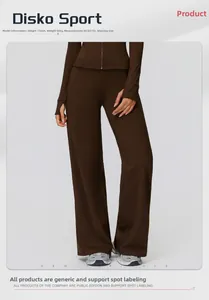 Brown high-waisted wide-leg sweatpants and slim zip-up jacket set for outdoor sports