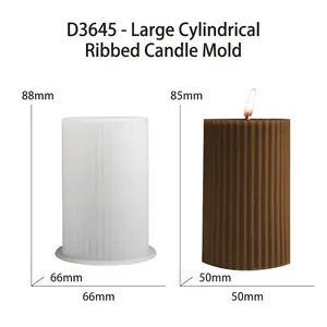 Vista detallada del molde de silicona para velas de rayas cilíndricas con medidas
