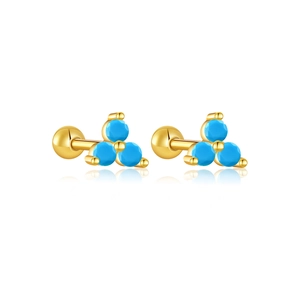 Detailed close-up of S925 silver stud earrings with turquoise stones and gold plating